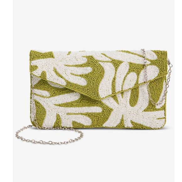 On 34th hand beaded envelope evening clutch - Green / White - Picture 8 of 11